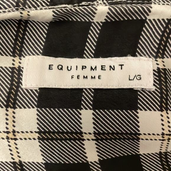 Equipment Femme Essential Tie Neck Silk Shirt in Bright White Palo Santo Plaid L - Picture 7 of 8